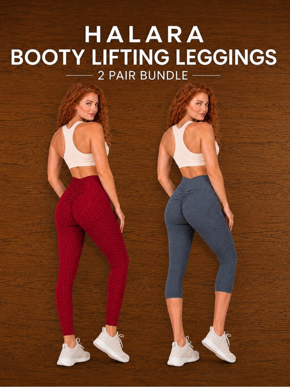 Halara 2-Pack Booty Lifting High Waisted Leggings Honeycomb Red XS Gray S